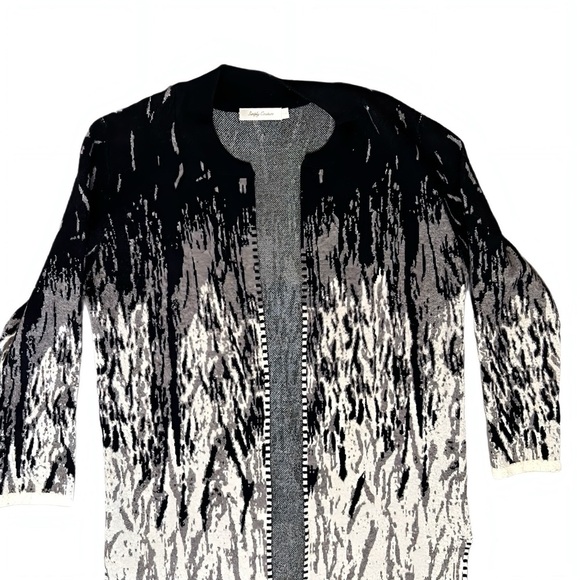 Simply Couture Monochrome Long Knit Sweater Duster Cardigan Boho Chic Size Large - Picture 9 of 11